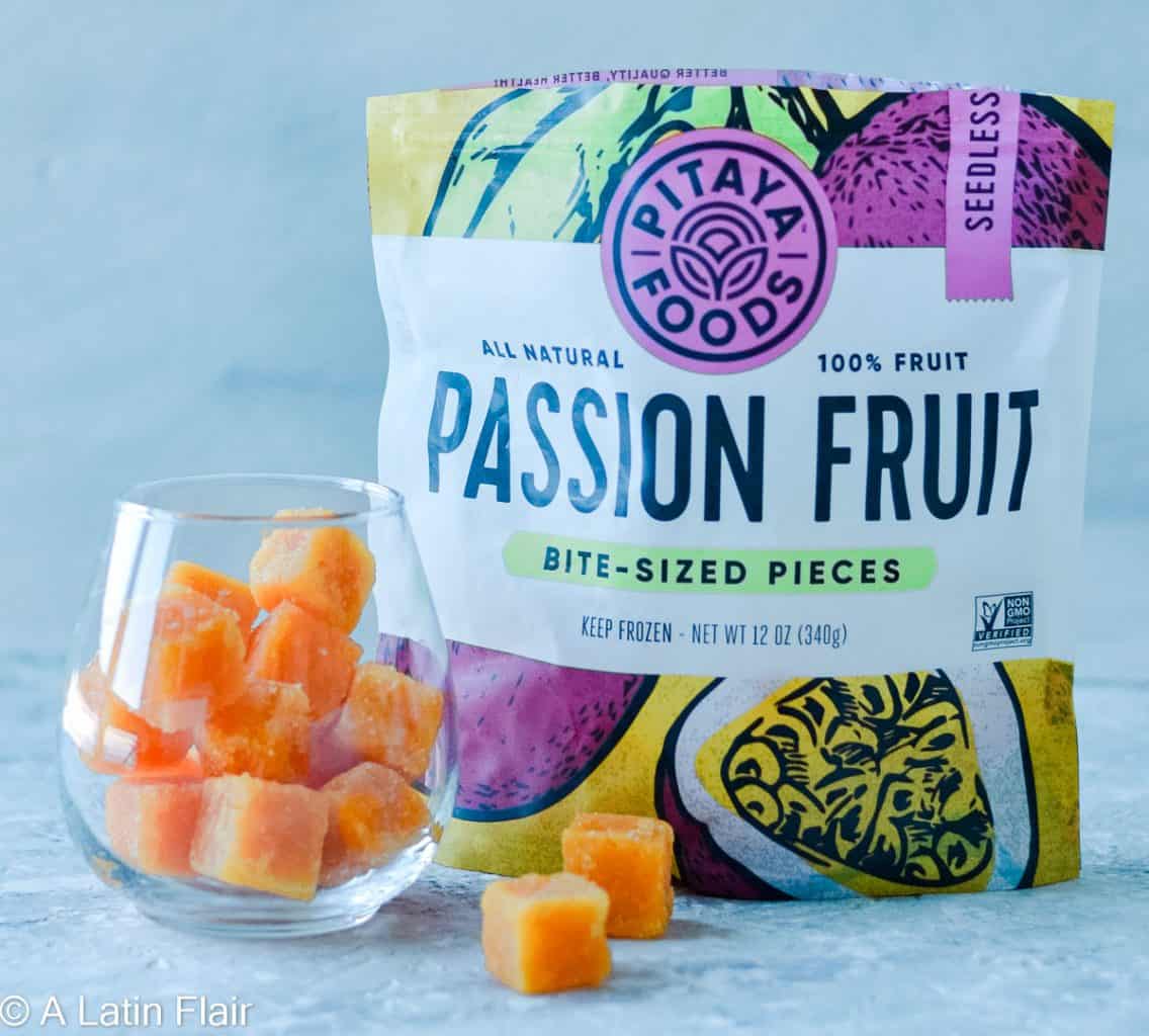 Pitaya Passion Fruit concentrate in bag and glass