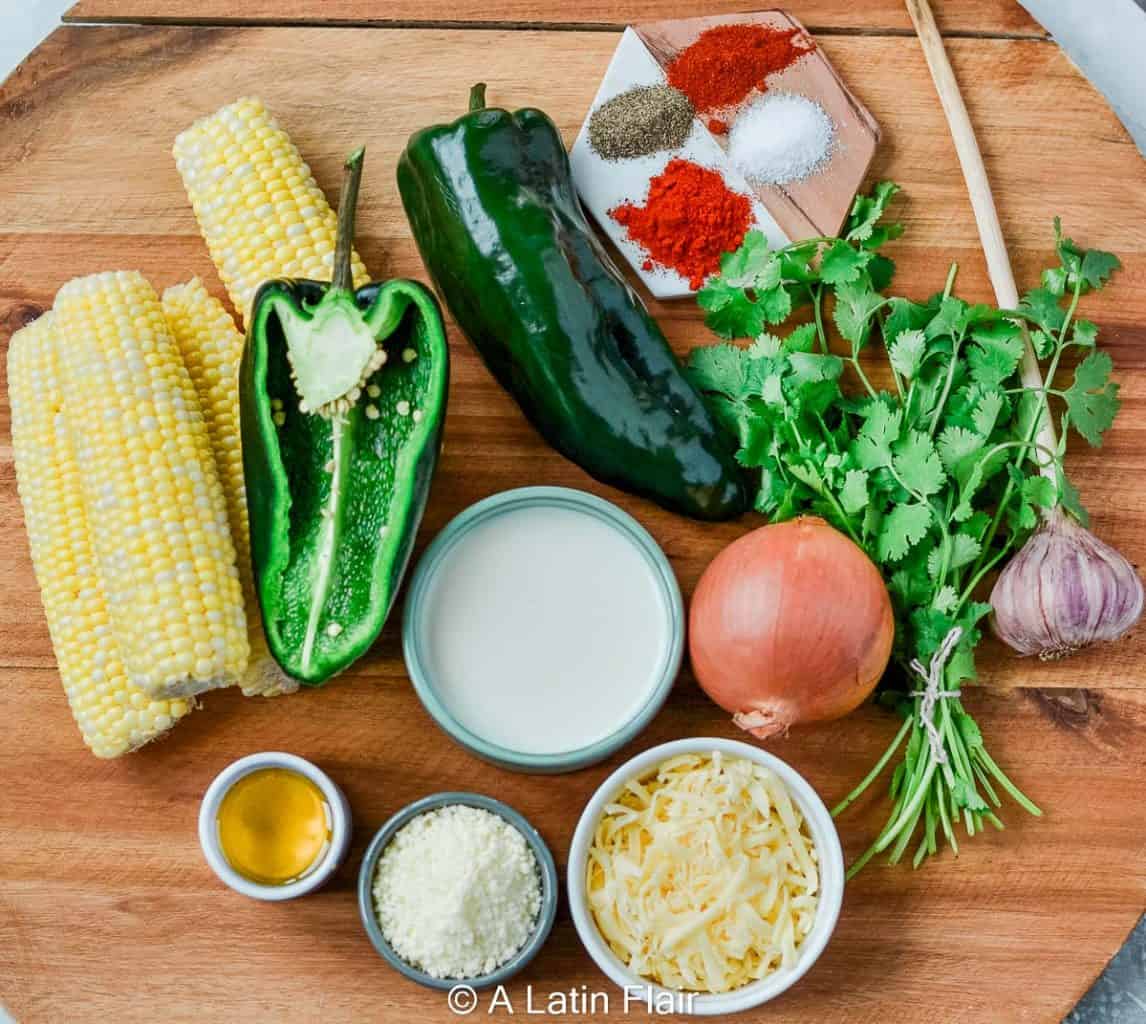 ingredients-for-Elote-Corn-dip-with-poblano-peppers