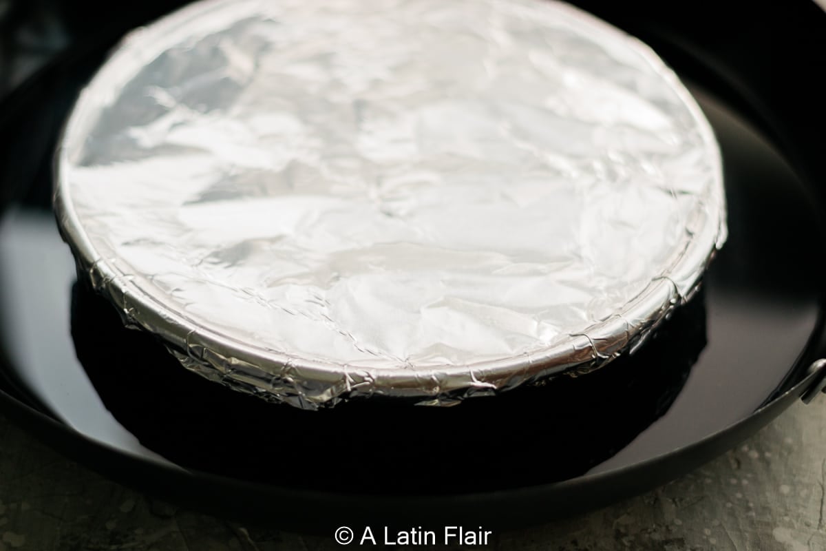 cake pan covered with foil