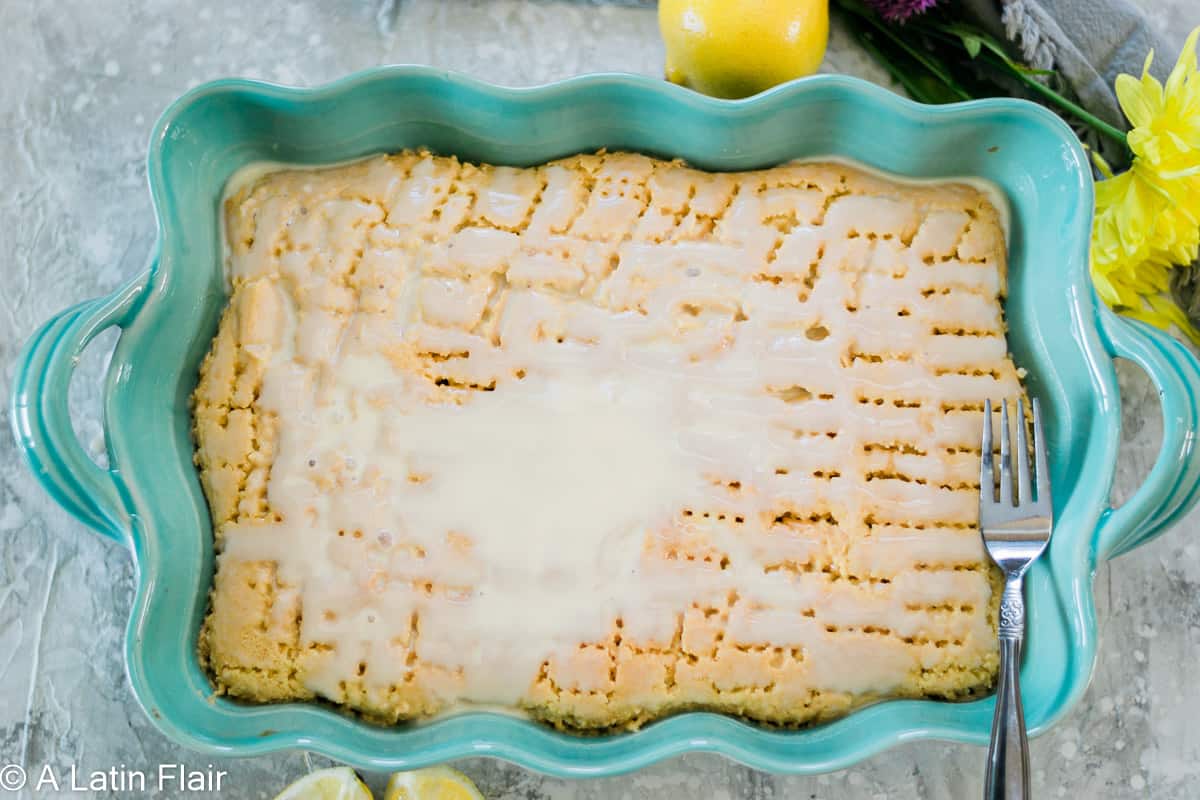 soaking-three-milks-in-lemon-tres-leches-cake