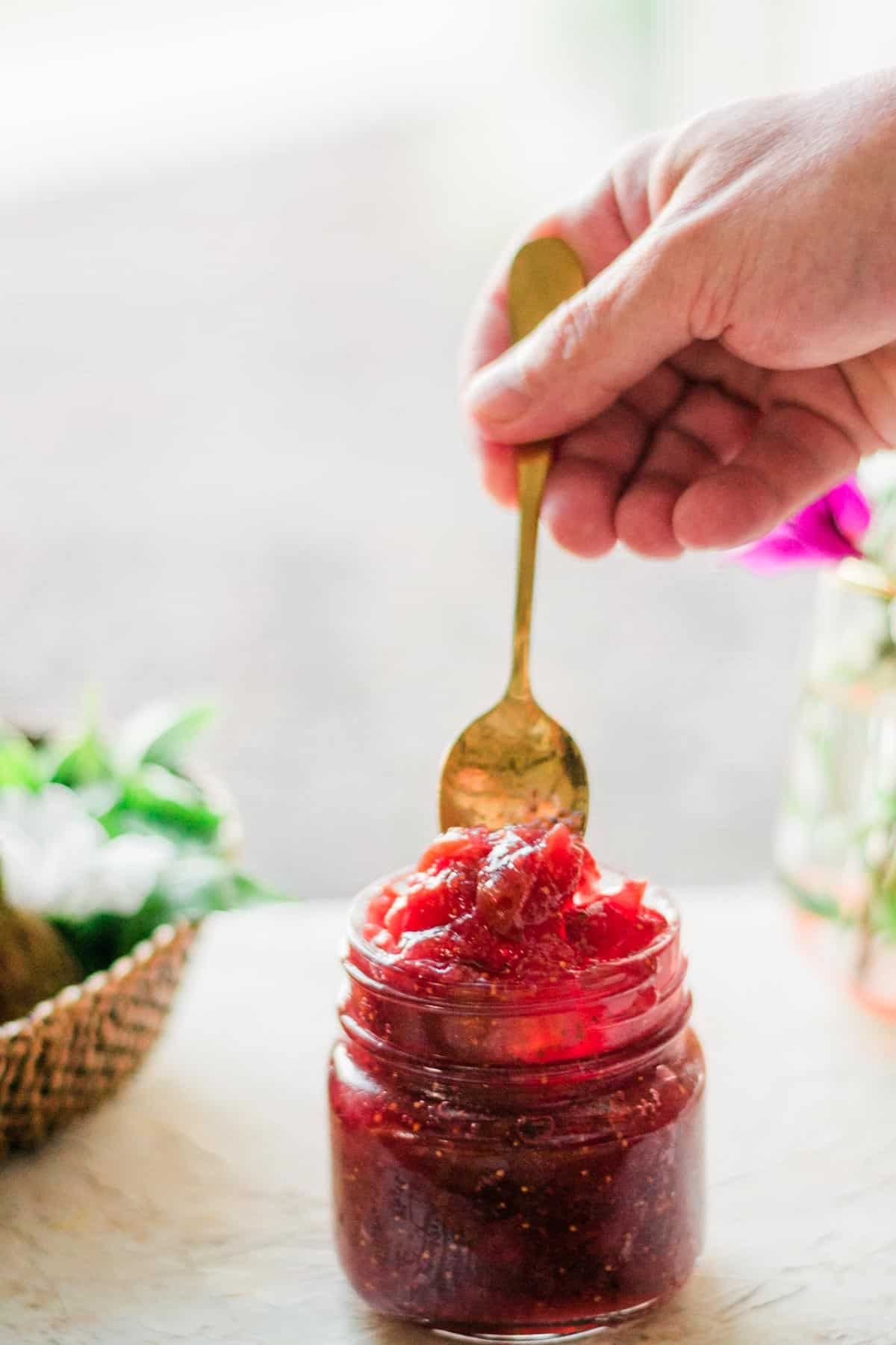Strawberry-fig-preserves-in-a-glass-jar