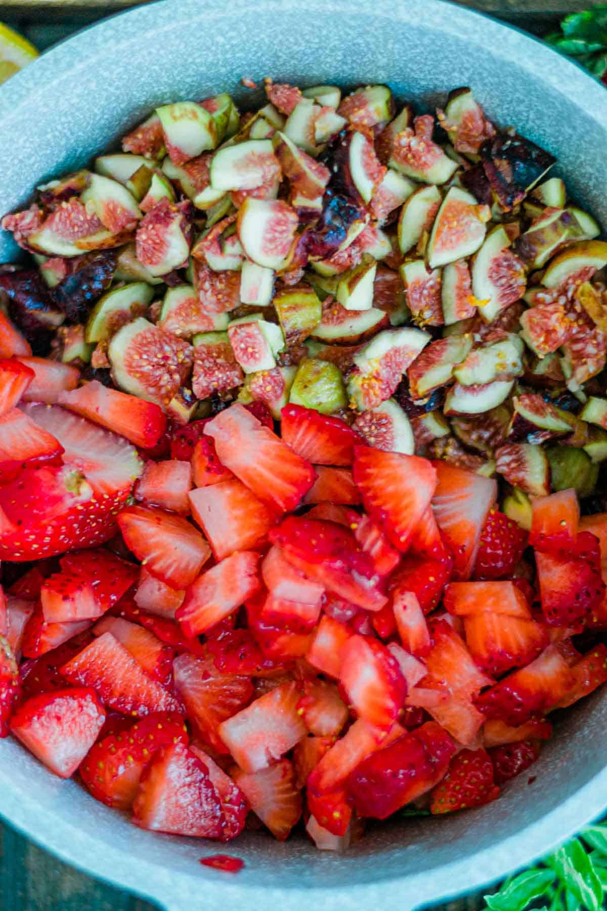 chopped-Strawberries-and-figs-in-sauce-pan-for-strawberry-fig-preserves-recipe