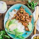 puerto rican picadillo recipe on blue plate