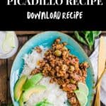 Puerto Rican Picadillo Recipe served on blue plate