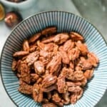 Sweet-and-Spicy-Pecans-Candied Nuts-in-blue-bowl-3