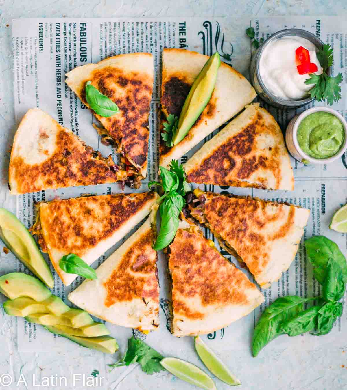 Quesadillas with leftover Pulled Pork Carnitas served with toppings