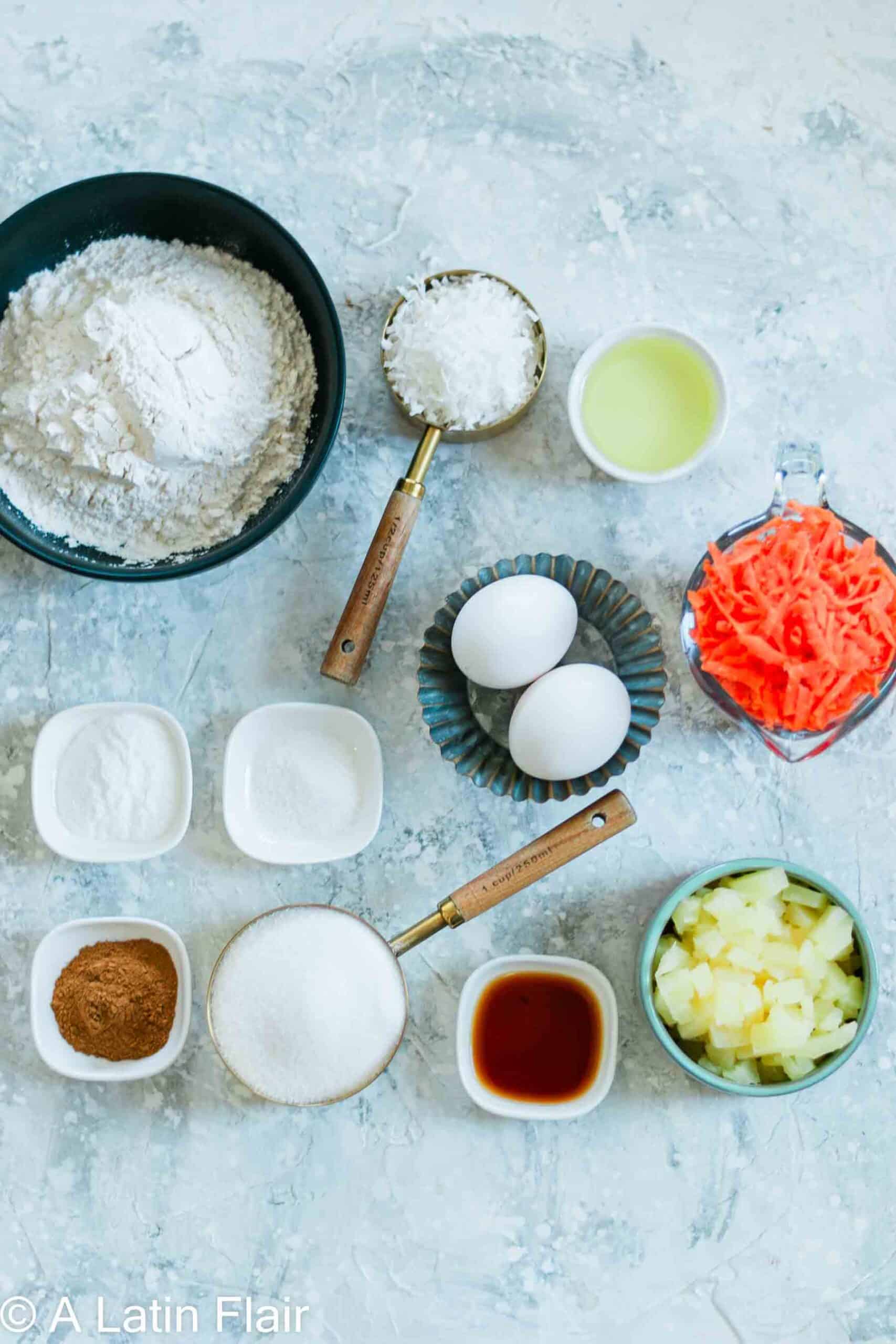 Ingredients for Carrot Cake with Pineapple and Coconut