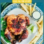 Cuban Pollo Asado Recipe on white plate and yuca fries