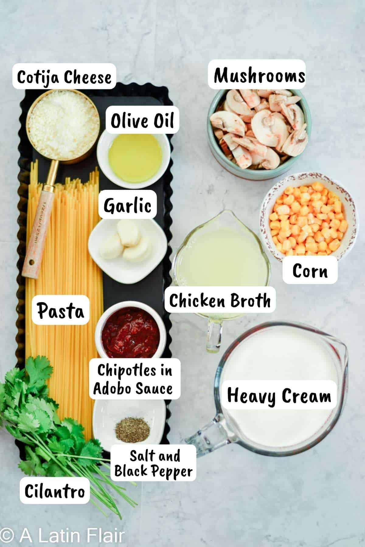 pasta ingredients for Chicken Chipotle Pasta