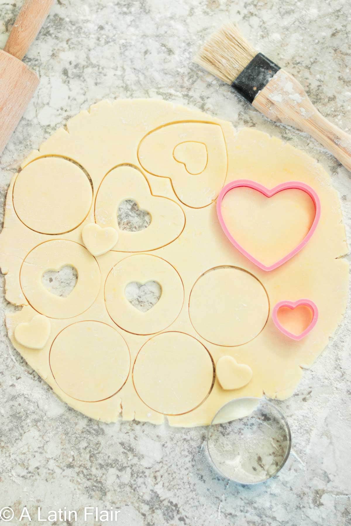 Cookie cutting of Hearts shaped Dulce de Leche Cookies