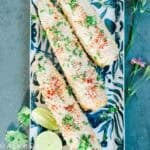Elote Air Fryer recipe served over flower tray
