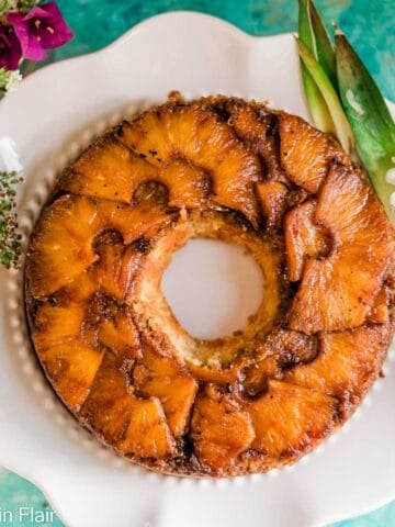 Cuban Rum Cake on a white cake stand