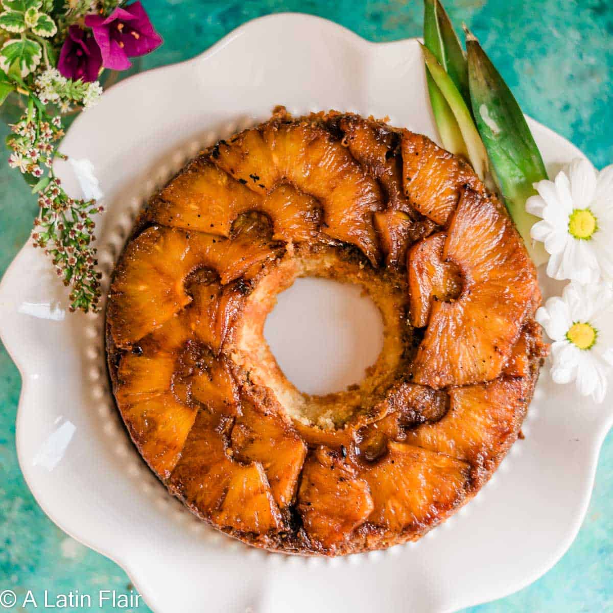 Cuban Rum Cake on a white cake stand