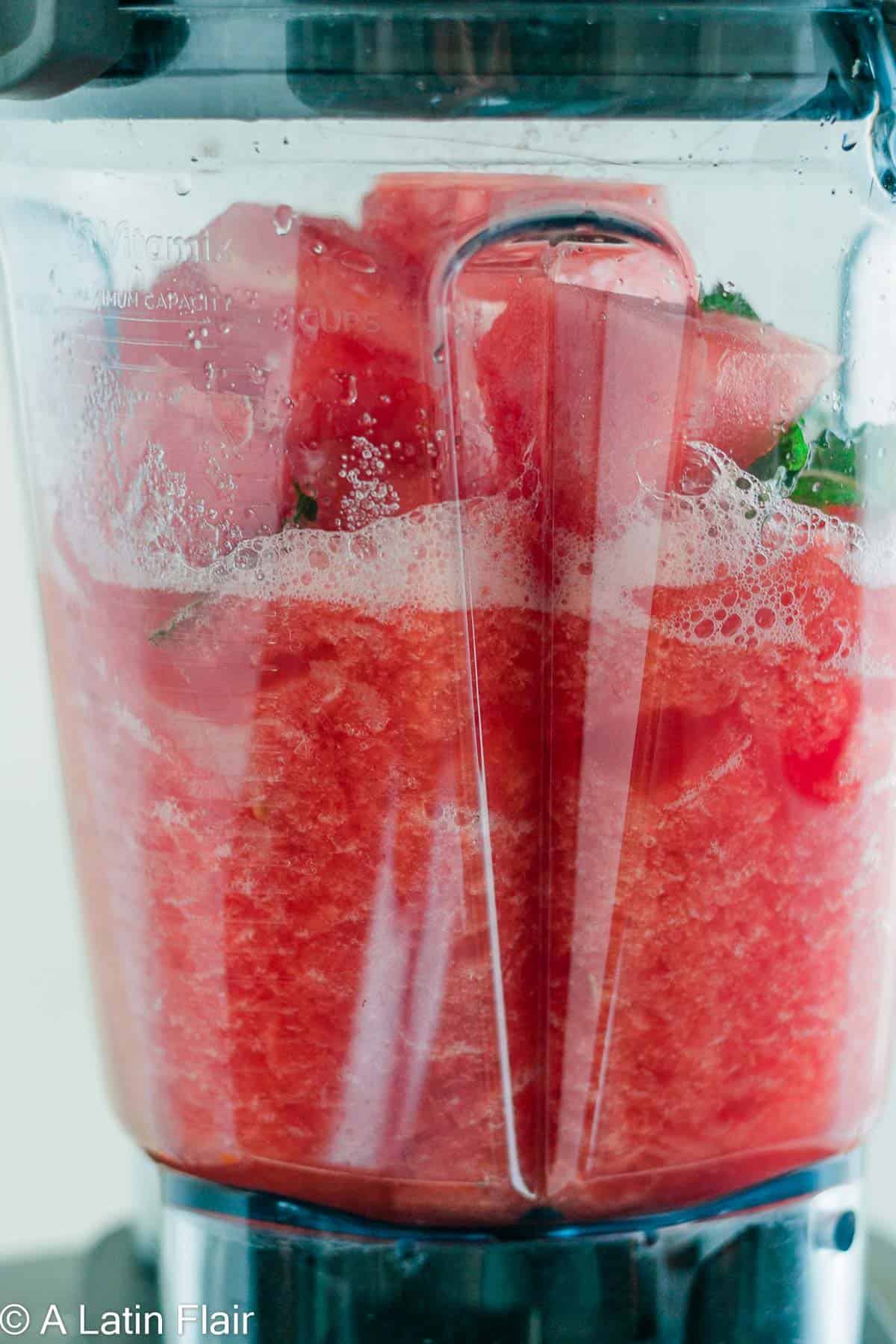 blending ingredients in a blender for Watermelon Agua Fresca