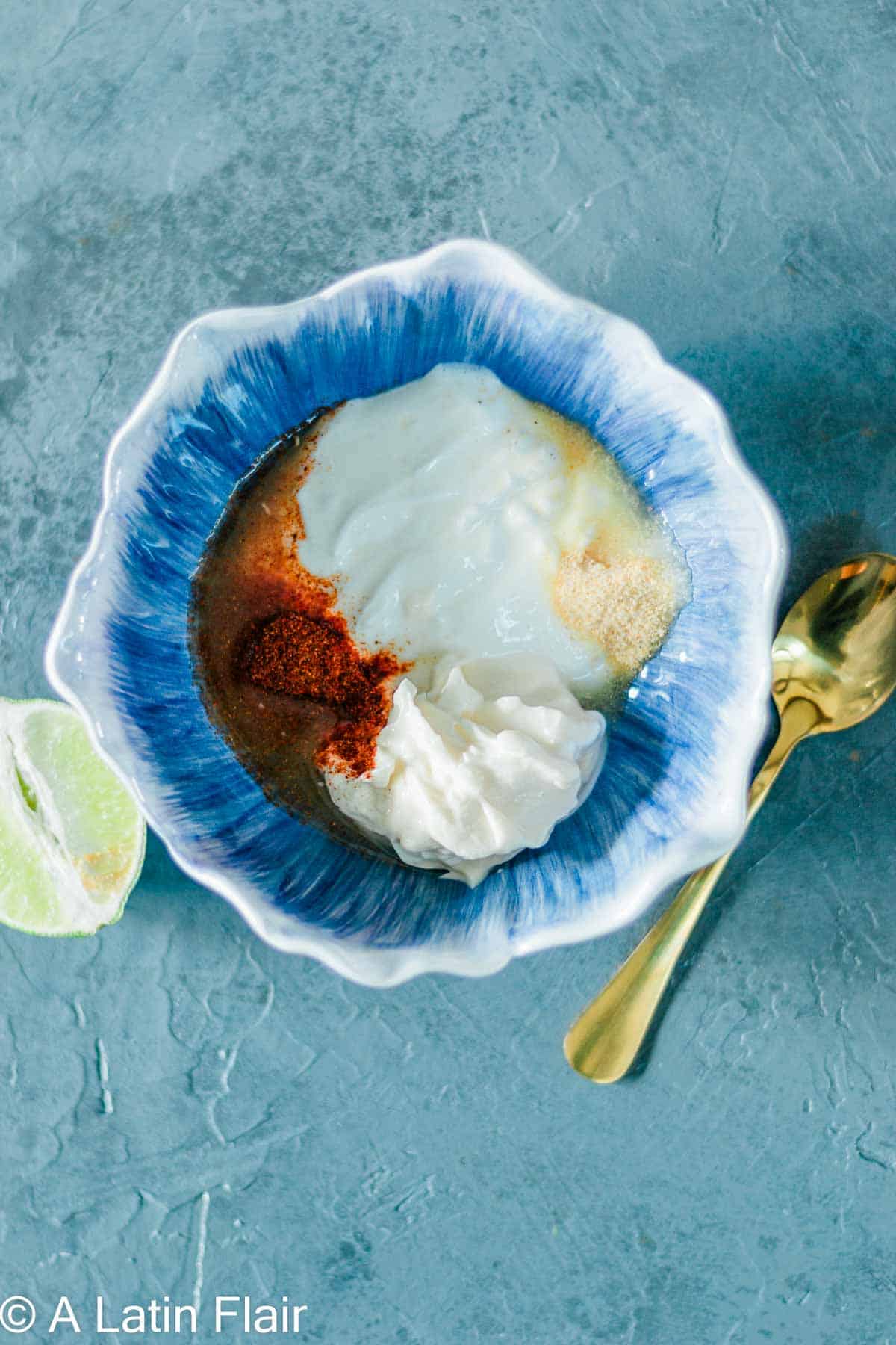 crema ingredients in a bowl for Elote Air Fryer 