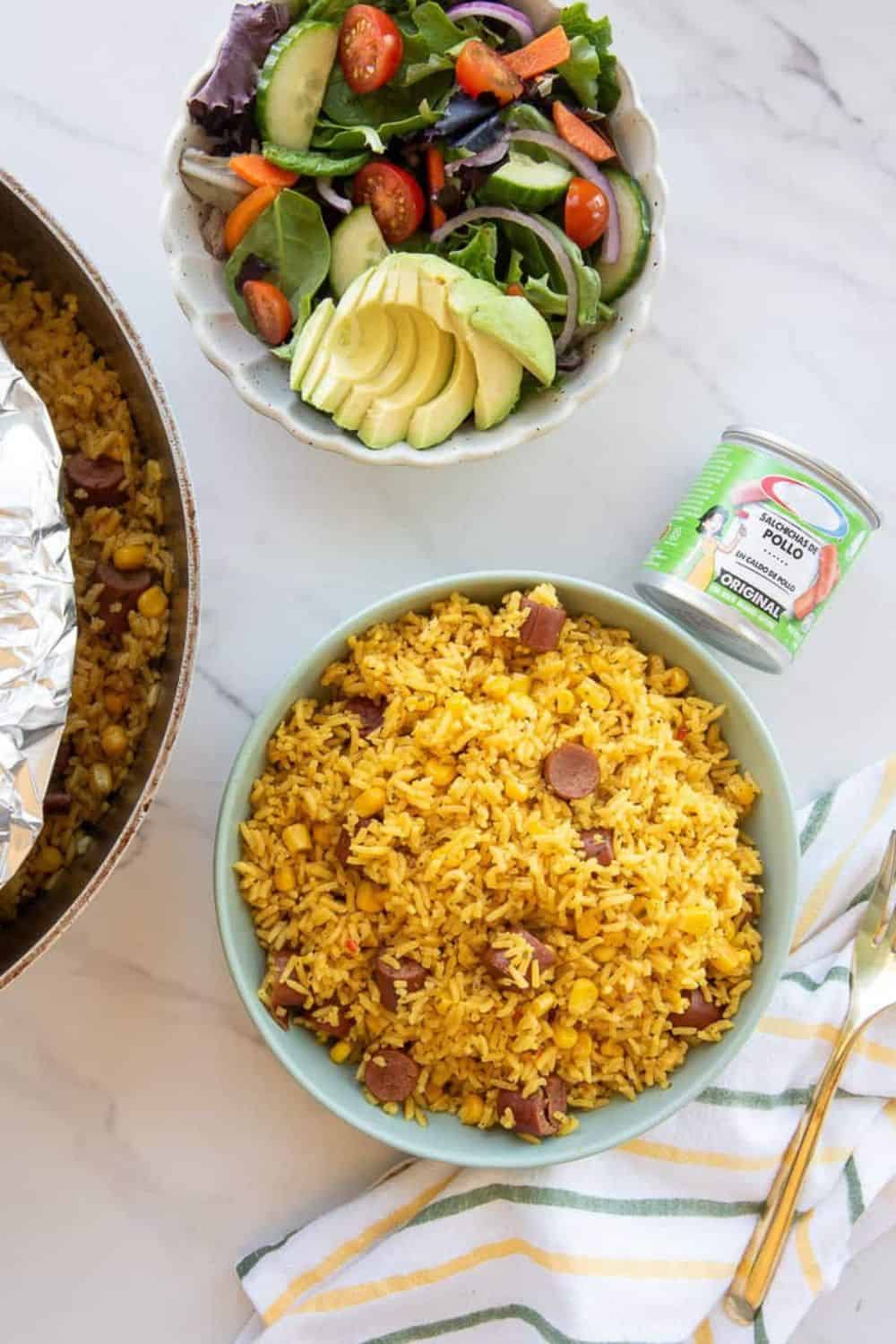 Arroz Con Salchichas y Maíz