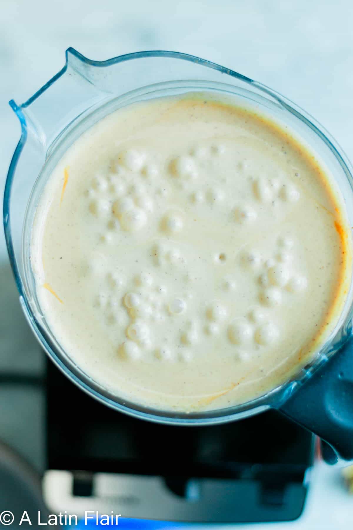 pumpkin basque cheesecake batter in blender