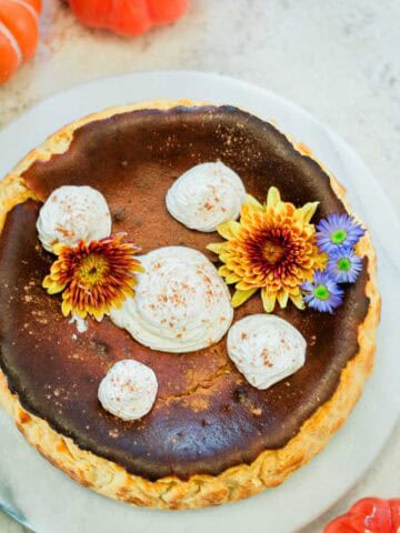 pumpkin burnt basque cheesecake decorated with flowers