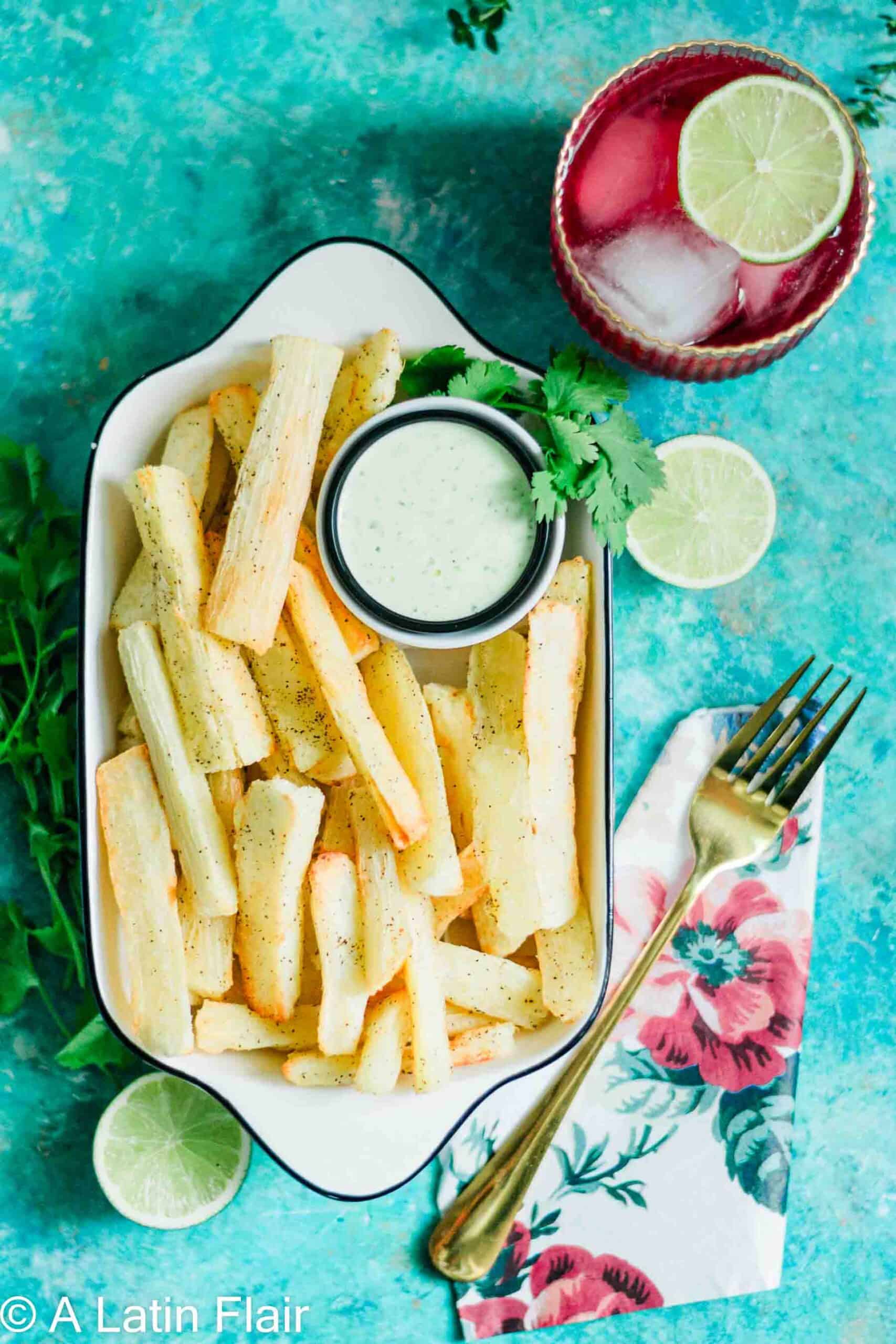 yuca Fries made in the Air Fryer and served