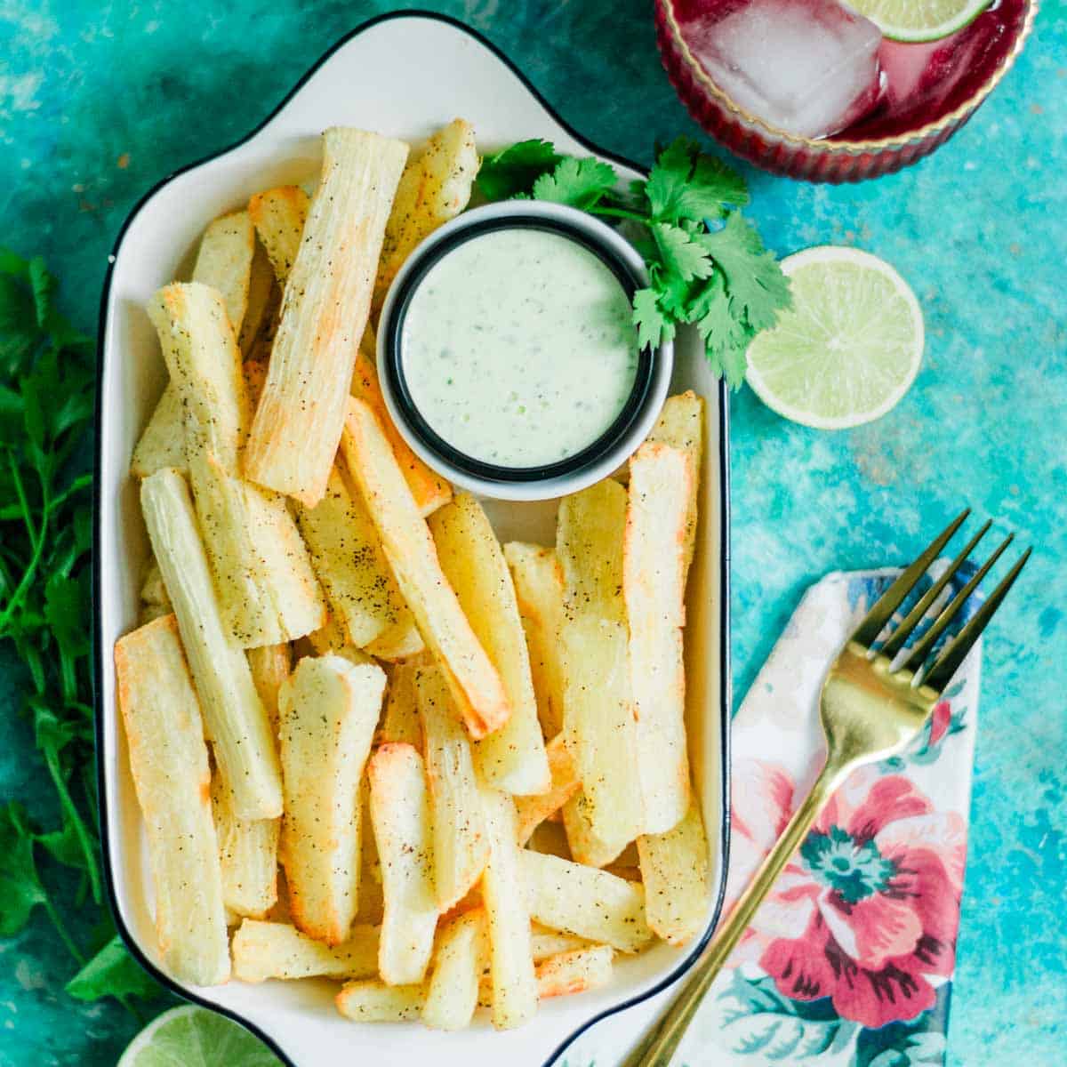 Yuca fries made in the air fryer.