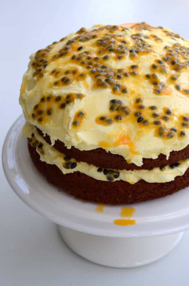 Chocolate cake with passion fruit.