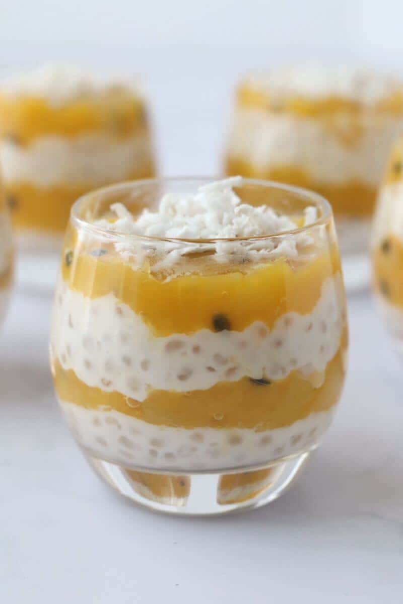 Coconut mango sago tapioca pudding.