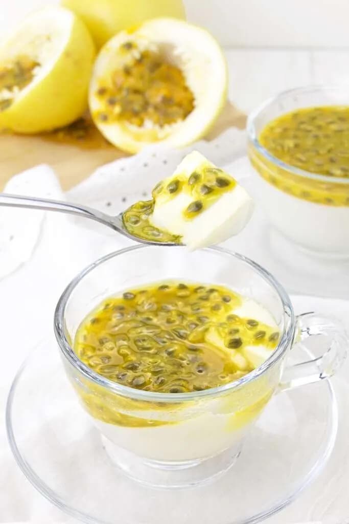 Coconut panna cotta and passion-fruit.