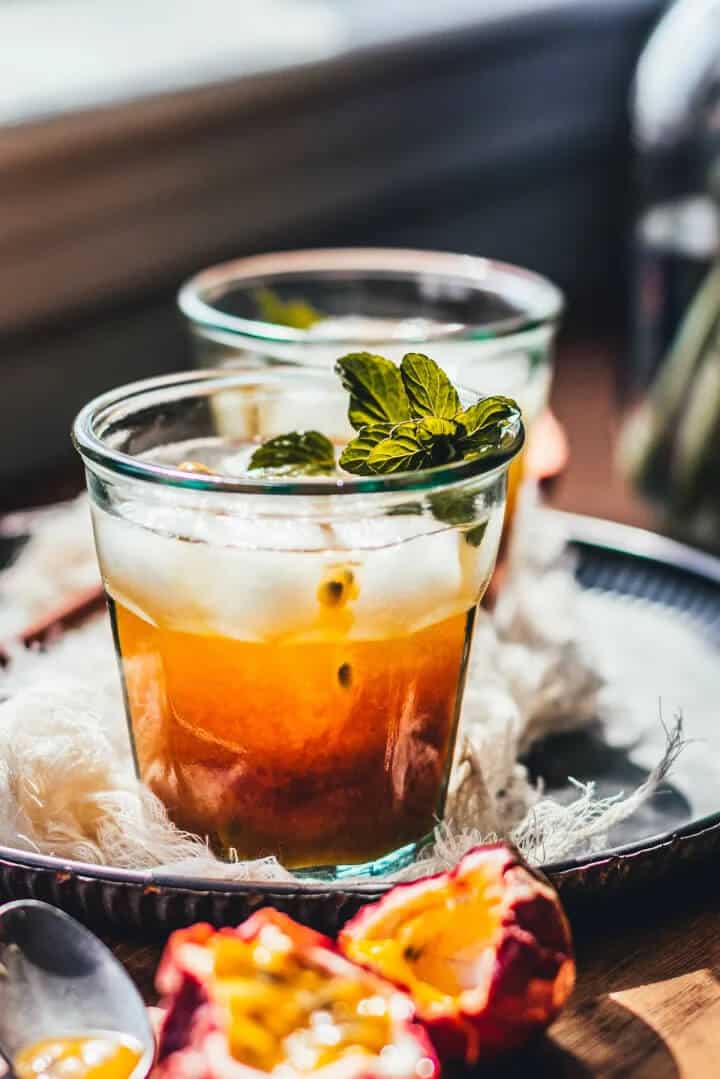 Iced passion fruit black tea.