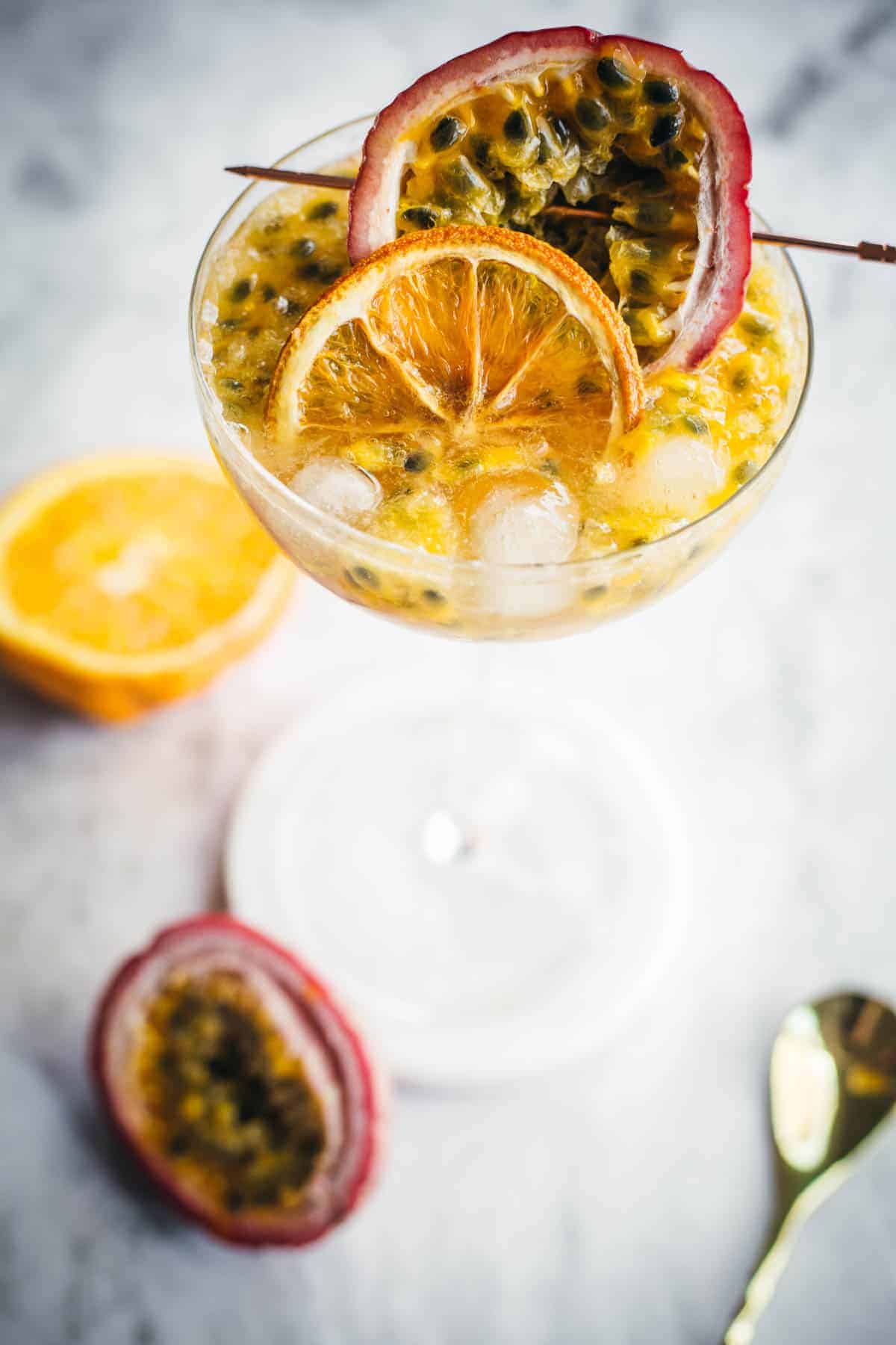 Orange and passion fruit mocktail.