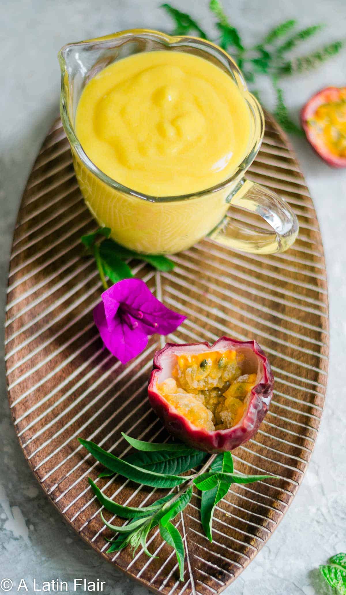 Passion fruit curd recipe served in glass cup