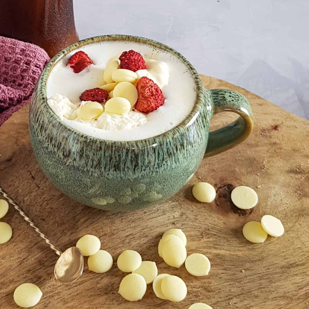 Creamy white chocolate milk with condensed milk.