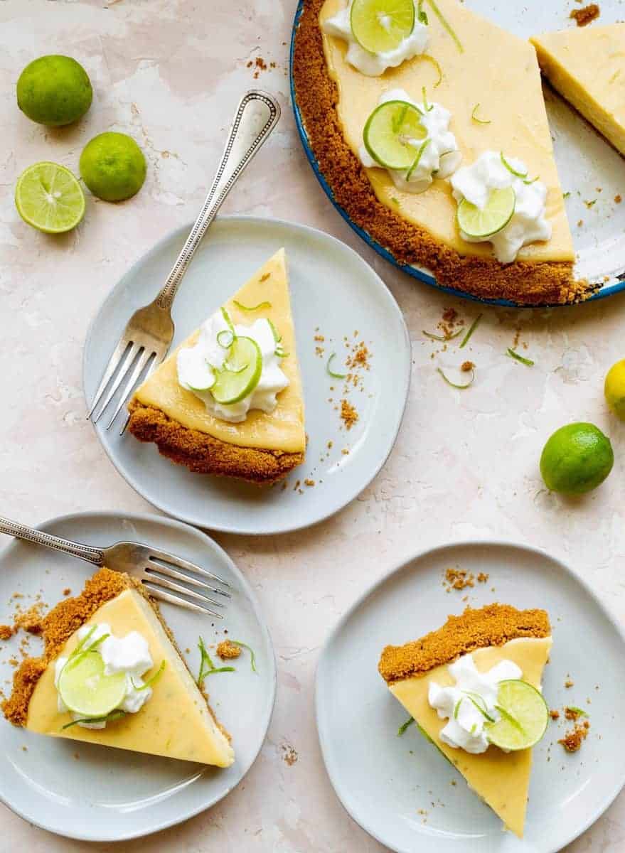 Key lime pie with graham cracker crust.
