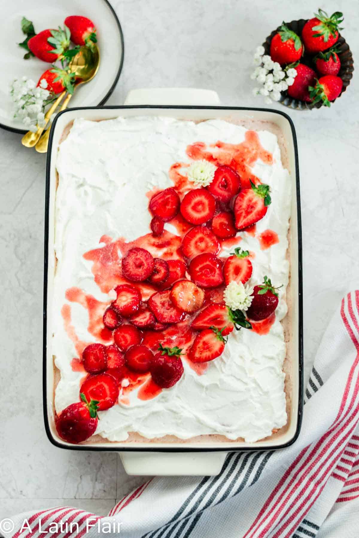 Strawberry tres leches cake.
