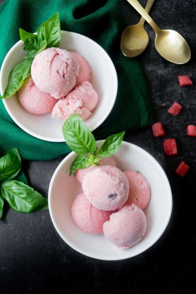 Watermelon basil sherbet.